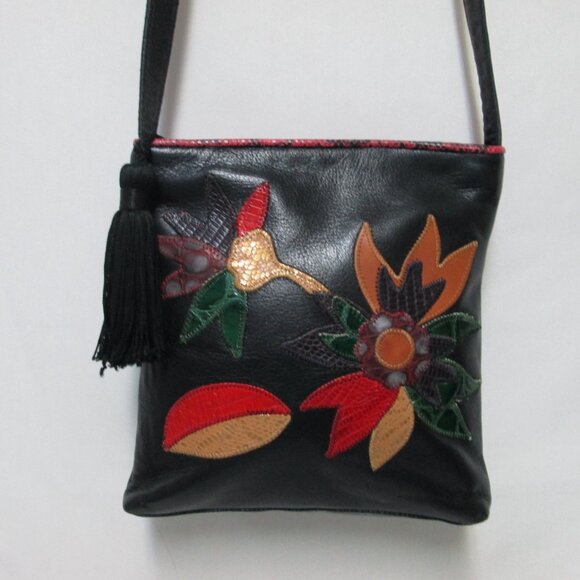 Sharif Handbags - Sharif Accents Leather Snake patchwork embroidered Vintage crossbody bag purse